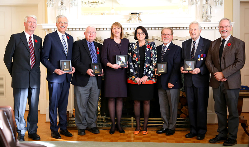 8. Don Prittie, Chair, Maritime Museum(far left) and David Leverton, Executive Director, MMBC (far right) with award recipients 7. Recipients of the 2108 S.S. Beaver Medal for Maritime Excellence 6. Edward Wahl, representing the Wahl Family of North Coast Boatbuilders (photo courtesy the Lieutenant Governor's office).